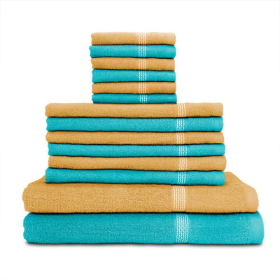 

Swiss Republic Cotton Bath, Hand & Face Towel Set(Pack of 14, Light Blue, Beige), Light blue;light brown
