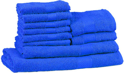 

Trident Cotton 400 GSM Bath, Hand, Face Towel Set(Pack of 10, Blue), Neon blue