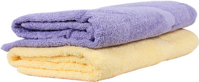 Trident Cotton GSM Bath Towel Set(Pack of 2, Yellow, Purple)