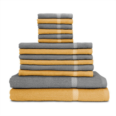 

Swiss Republic Cotton Bath, Hand & Face Towel Set(Pack of 14, Beige, Grey), Light brown;light grey