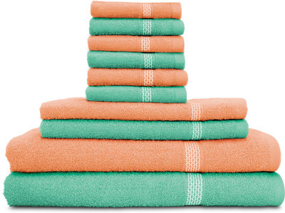 

Swiss Republic Cotton Bath, Hand & Face Towel Set(Pack of 10, Light Green, Peach), Light green;light pink