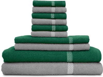 

Swiss Republic Cotton Bath, Hand & Face Towel Set(Pack of 10, Grey, Dark Green), Dark green;light grey
