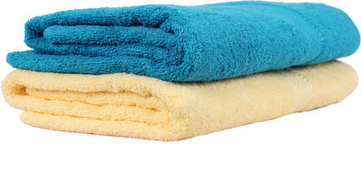 Trident Cotton GSM Bath Towel Set(Pack of 2, Light Blue, Yellow)