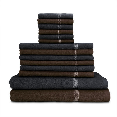 

Swiss Republic Cotton Bath, Hand & Face Towel Set(Pack of 14, Brown, Grey), Dark brown;dark grey