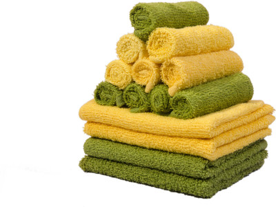 

Skumars Love Touch Cotton 300 GSM Hand, Face Towel Set(Pack of 14, Multicolor), Green;yellow