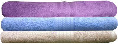

India Furnish Cotton 450 GSM Bath Towel(Pack of 3, Purple, Blue, Beige), Biscuit;purple;sky blue