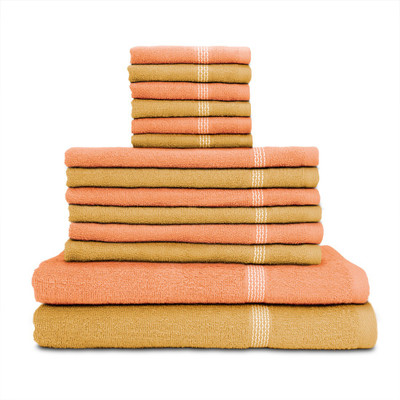 

Swiss Republic Cotton Bath, Hand & Face Towel Set(Pack of 14, Beige, Peach), Light brown;light pink