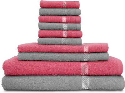 

Swiss Republic Cotton Bath, Hand & Face Towel Set(Pack of 10, Grey, Pink), Dark pink;light grey