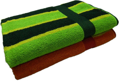 

Paramorasi Cotton 500 GSM Bath Towel(Pack of 2, Green, Orange), Green // black// yellow;orange // yellow // black
