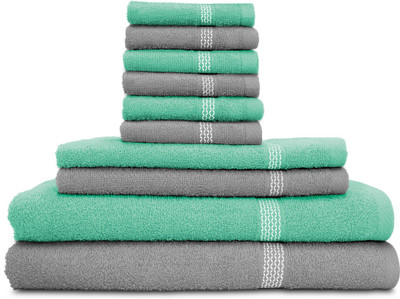 

Swiss Republic Cotton Bath, Hand & Face Towel Set(Pack of 10, Grey, Light Green), Light green;light grey