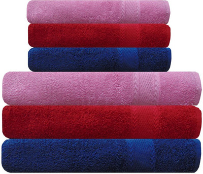 

Akin Cotton Bath & Hand Towel Set(Pack of 6, Pink, Red, Blue), Blue;pink;red