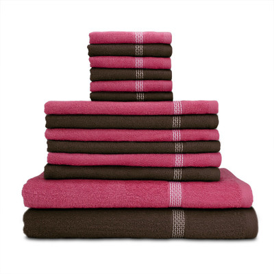 

Swiss Republic Cotton Bath, Hand & Face Towel Set(Pack of 14, Brown, Pink), Dark brown;dark pink