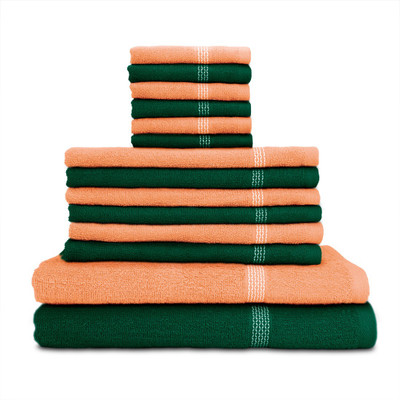 

Swiss Republic Cotton Bath, Hand & Face Towel Set(Pack of 14, Dark Green, Peach), Dark green;light pink