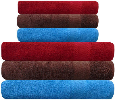 

Akin Cotton Bath & Hand Towel Set(Pack of 6, Brown, Red, Blue), Blue;brown;red