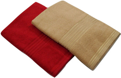 

Snuggle Cotton 500 GSM Bath Towel Set(Red, Beige), Beige;red