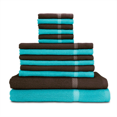 

Swiss Republic Cotton Bath, Hand & Face Towel Set(Pack of 14, Light Blue, Brown), Dark brown;light blue