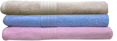 

India Furnish Cotton 450 GSM Bath Towel Set(Pack of 3, Pink, Blue, Beige), Baby pink;biscuit;sky blue
