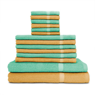 

Swiss Republic Cotton Bath, Hand & Face Towel Set(Pack of 14, Beige, Light Green), Light brown;light green