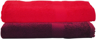 Trident Cotton 400 GSM Bath Towel Set(Pack of 2, Purple, Pink), Pink;purple