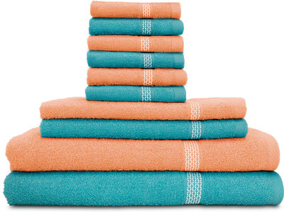 

Swiss Republic Cotton Bath, Hand & Face Towel Set(Pack of 10, Light Blue, Peach), Light blue;light pink