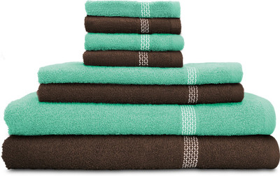 

Swiss Republic Cotton Bath, Hand & Face Towel Set(Pack of 8, Brown, Light Green), Dark brown;light green