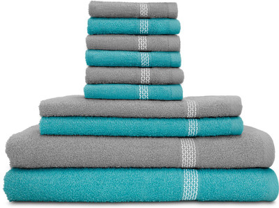 

Swiss Republic Cotton Bath, Hand & Face Towel Set(Pack of 10, Light Blue, Grey), Light blue;light grey