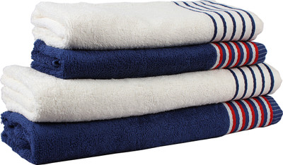 

Trident Cotton GSM Bath Towel Set(Pack of 4, White, Blue), Blue;white