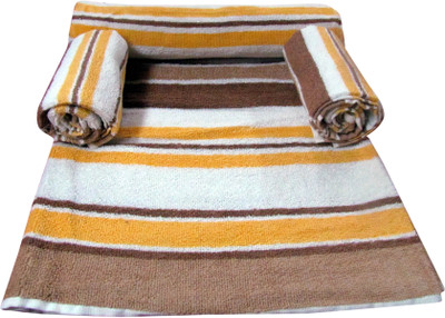 

Bombay Dyeing Cotton 500 GSM Bath, Hand Towel Set(Pack of 3, Yellow, Brown), Yellow + brown + white