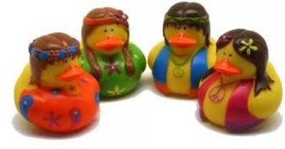 

Fun Express Rubber Duckie Ducky Peace Hippie Ducks Party Favor Set Bath Toy(Multicolor)