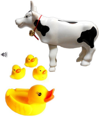 

New Pinch Set Of Chabi Cow And Rubber Duck With Three Ducklings Bath Toy(Multicolor)