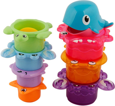 

RVOLD Happy Time Marine Piles Cup Baby Bath Toy for Kids and Toddlers - Set of 8 Sea Animals Shaped Baby Bathing Toys Bath Toy(Multicolor)