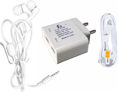 

Foyab 2A Fast Charger with Charge & Sync USB Cable & Handsfree (White) Mobile Charger(White)