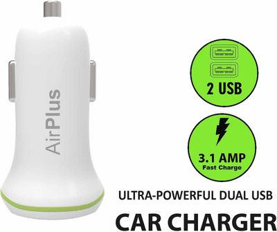 

AirPlus Universal Car Charger Adapter Dual USB 2.1A+1.0 Amp (Total 3.1A) Mobile Charger(White)