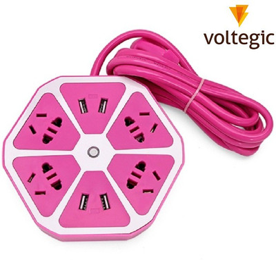

Voltegic ™ 3 PORTS DESKTOP TRAVEL HUB 1.5M LINE WALL 4 POWER Adapter for ALL CHARGEABLE DEVICES Mobile Charger(Pink)