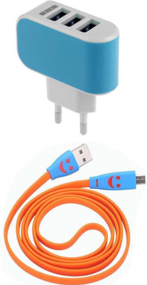 

Dhhan 3 USB port Wall Adapter with Orange Smiley Cable for Smartphone Mobile Charger(Multicolor)