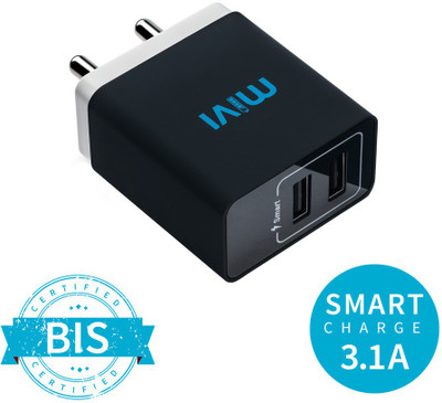 Mivi 3.1A Dual Port Smart Wall 15.5 W 3.1 A Multiport Mobile Charger(Black)
