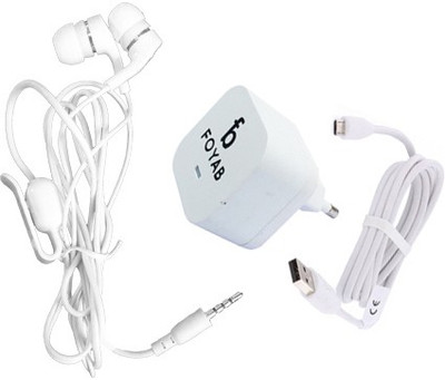

Foyab Fast Charger with Charge & Sync USB Cable & Handsfree for all mobile phones Mobile Charger(White)