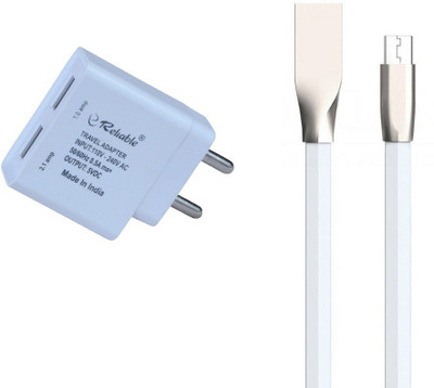 

Reliable 2.1 Amp Dual USB Charger with Zinc Alloy Micro USB Cable Mobile Charger(White)