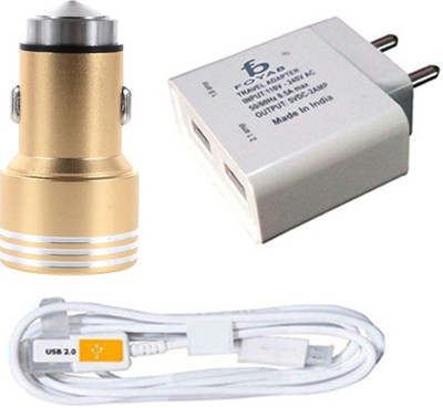 

Foyab 2A Fast Charger & Sync USB Cable (White) & 1 Car Charger Mobile Charger(White, Golden), Golden;white