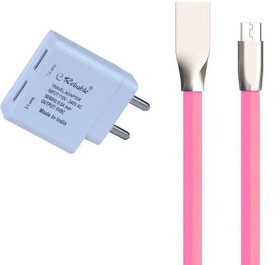 

Reliable 2.1 Amp Dual USB Charger with Zinc Alloy Micro USB Cable Mobile Charger(White & Pink)
