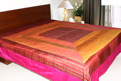 

Coco Bee Silk Double Bed Spread(Pink, Orange), Orange;pink