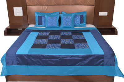 Soundarya Silk Double Bed Cover(Blue)