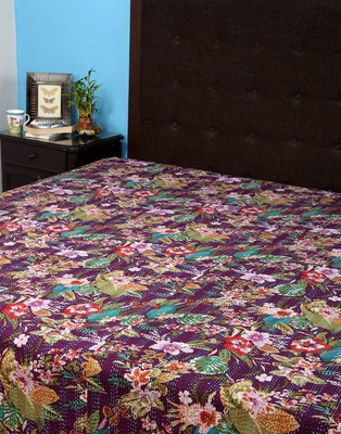 

Rajrang Cotton Double Bed Cover(Purple, Green), Green;purple