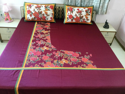

Minky's Decor Cotton, Satin Double Bed Cover(Maroon, 1Bedcover, 2Pillow Covers)