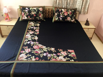 

Minky's Decor Cotton, Satin Double Bed Cover(Black, 1Bedcover, 2Pillow Covers)
