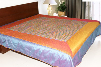 

Coco Bee Silk Double Bed Spread(Orange, Silver)
