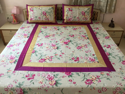 

Minky's Decor Cotton Double Bed Cover(Beige, Purple, Beige)