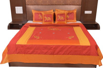 

Soundarya Silk Double Bed Cover(Gold, Orange)