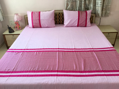 

Minky's Decor Cotton Double Bed Cover(Pink, 1Bedcover, 2Pillow Covers)