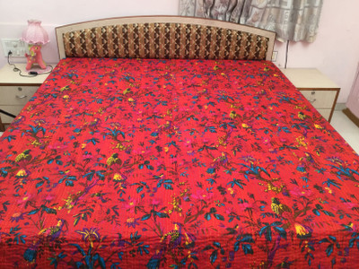 Minky's Decor Cotton Double Bed Cover(Red)